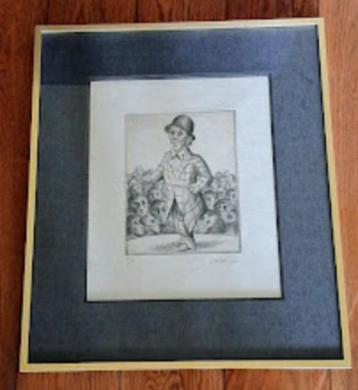 Roland Devolder - ets "Nar op de kermis" - N/kader/getekend beschikbaar voor biedingen