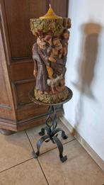 Grote vintage handgemaakte kaars op smeedijzeren kandelaar, Ophalen of Verzenden