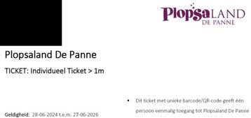 2 Tickets Plopsaland de Panne >1m, Tickets & Billets, Deux personnes, Ticket ou Carte d'accès