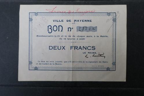 Billet de nécessité : Ville de Mayenne ( 1914-1925), Verzamelen, Militaria | Algemeen, Overige soorten, Overige typen, Ophalen of Verzenden