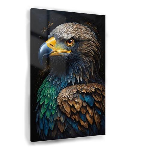 Peinture sur verre Aigle dans une splendeur dorée et bleue, Antiquités & Art, Art | Peinture | Moderne, Envoi