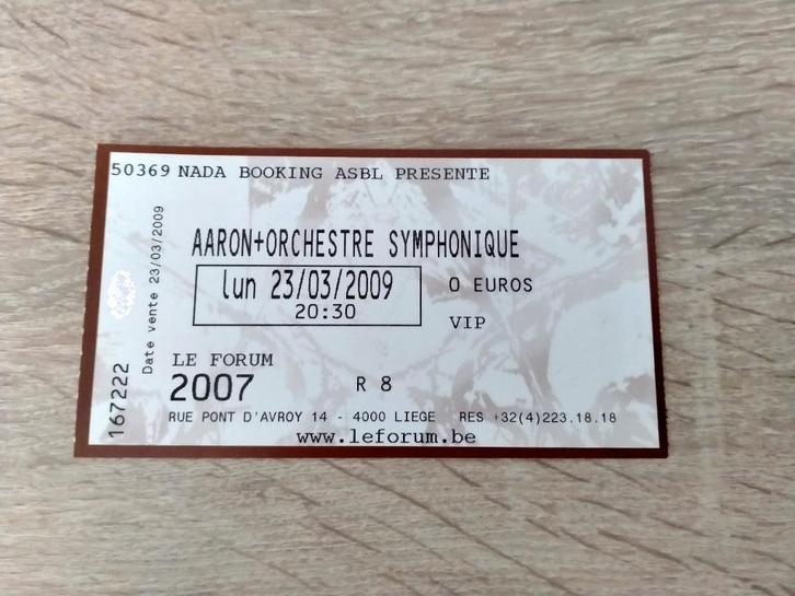 Concertticket Aaron+Foum Liège Symphony Orchestra 2009, Verzamelen, Muziek, Artiesten en Beroemdheden, Gebruikt, Overige typen