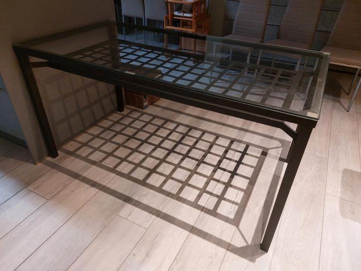 Eet- en salontafel glas en metaal, Huis en Inrichting, Tafels | Eettafels, Gebruikt, 50 tot 100 cm, 100 tot 150 cm, Vijf personen of meer