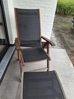Houten verstelbare stoel met voetenbank in teak., Ophalen, Zo goed als nieuw