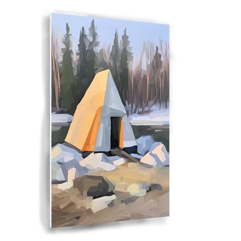 Tent bij Schemering in Stil Bos schilderij 70x105cm Forex +, Antiek en Kunst, Kunst | Schilderijen | Modern, Verzenden
