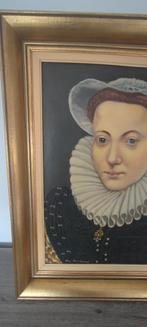 Oude olie schilderij op doek van een vrouw en gesigneerd, Ophalen of Verzenden