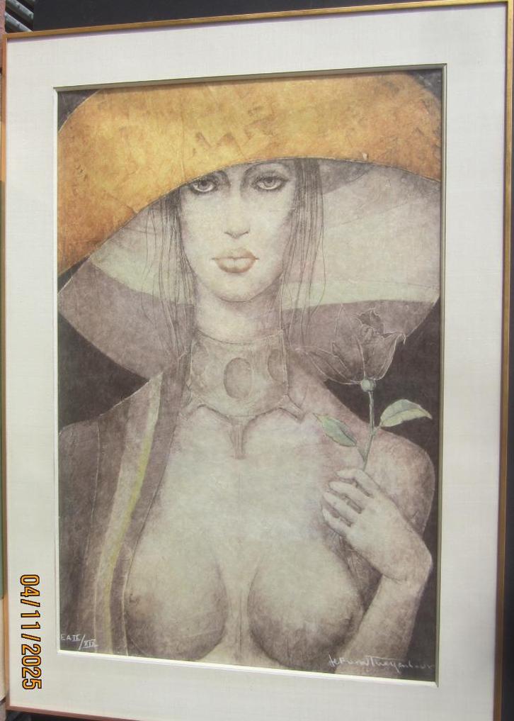 "Lady with a Flower" - Van Tuerenhout Jef, Antiek en Kunst, Kunst | Litho's en Zeefdrukken, Ophalen