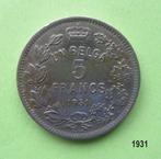 Belgique 5 francs, 1931 ALBERT ROI DES BELGES, Timbres & Monnaies, Enlèvement ou Envoi, Monnaie en vrac, Autre