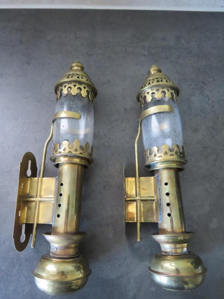 2 Antieke koperen Koetslampjes, Antiek en Kunst, Antiek | Brons en Koper, Koper, Ophalen of Verzenden