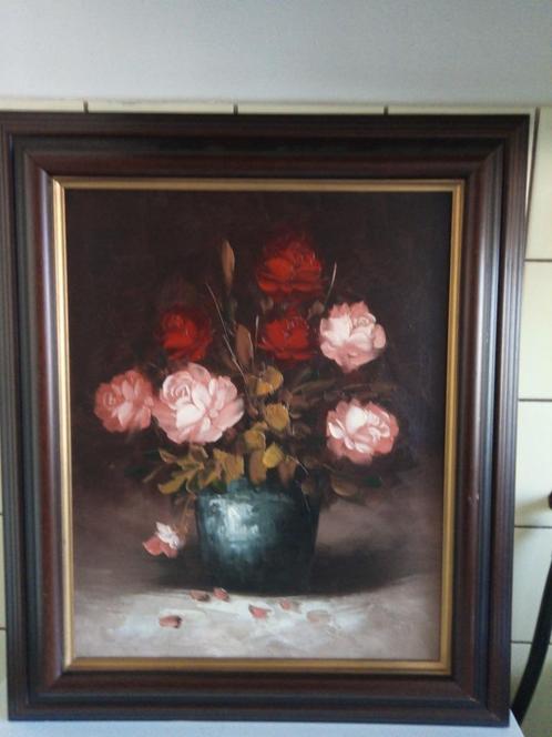 Te koop mooi, olieverf stilleven, De Rozen in vaas!, Antiquités & Art, Art | Peinture | Classique, Enlèvement ou Envoi