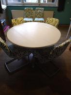 Tafel en 6 stoelen, Huis en Inrichting, Ophalen, Gebruikt, Landelijk. Geverfd., Rond