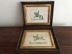 2 houten lijsten kaders paarden ruiters achter glas, Ophalen of Verzenden