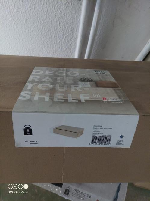 Nieuwe zwevende wandplank met lade – 48x12,5x25 cm – Naturel, Huis en Inrichting, Kasten | Wandmeubels, Nieuw, Minder dan 100 cm