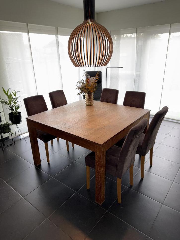 Tafel in teak – vierkant (120 x 120 cm), Huis en Inrichting, Tafels | Eettafels, Gebruikt, 100 tot 150 cm, 100 tot 150 cm, Vijf personen of meer