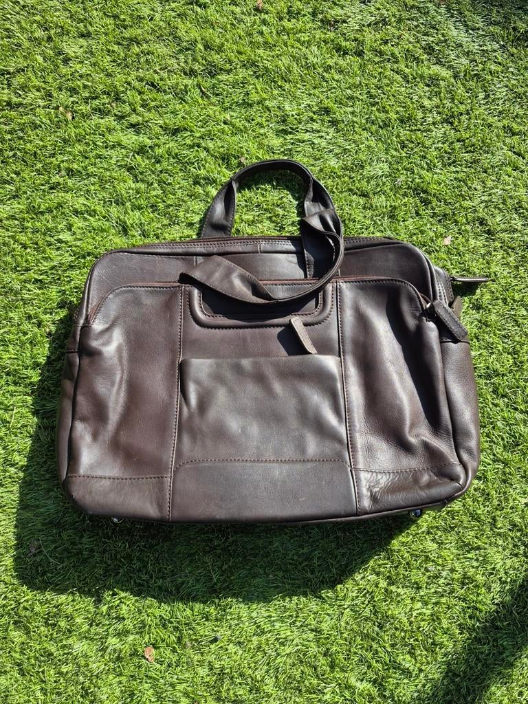 Bruine lederen laptoptas., Computers en Software, Laptoptassen, Ophalen