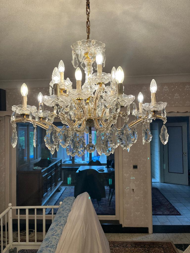 Kroonluchter (kristallen kroonluchter), Huis en Inrichting, Lampen | Kroonluchters, Ophalen, Zo goed als nieuw, Glas