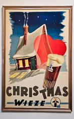 WIEZE Christmas Carton publicitaire 1955 Brouwerij Van Roy, Collections, Enlèvement ou Envoi, Utilisé, Panneau, Plaque ou Plaquette publicitaire