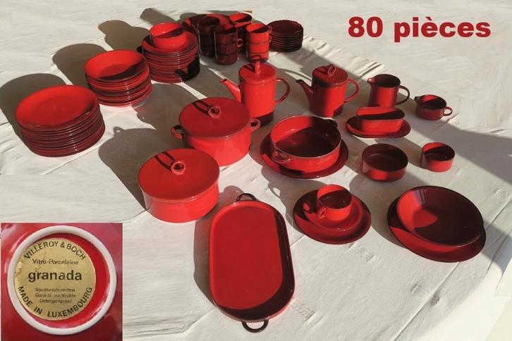 Service complet Villeroy et Boch Granada Rouge 80p, Antiquités & Art, Antiquités | Services (vaisselle) complet, Enlèvement