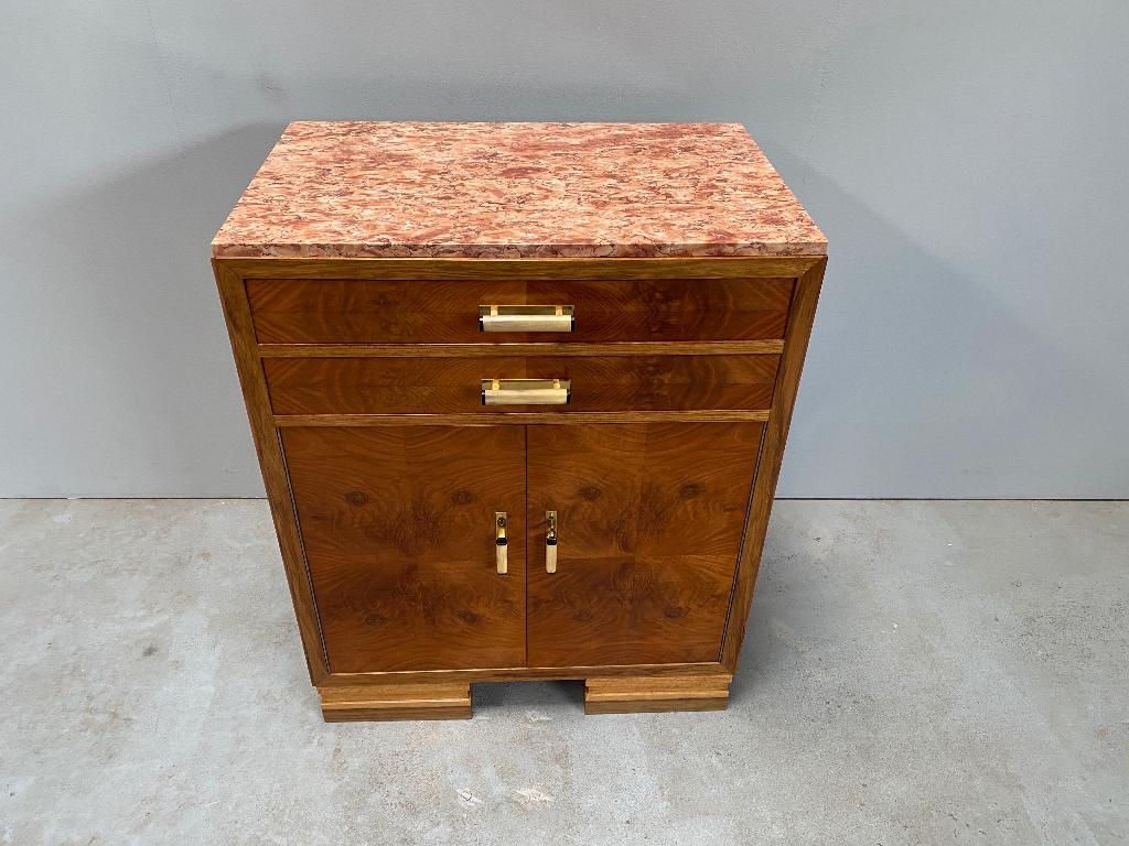 Buffet Art Déco, meuble en noyer avec marbre, Avec tiroir(s), Comme neuf, Enlèvement, 50 à 100 cm