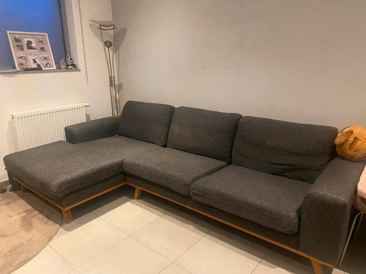 Donkergrijze L-hoekzetel, Huis en Inrichting, Zetels | Complete zithoeken, Gebruikt, Stof, Ophalen