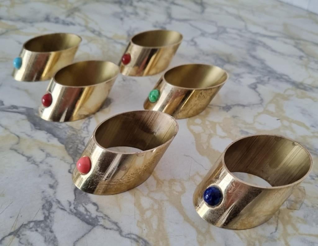 6 Vintage metalen servetringen met steentje, Ophalen of Verzenden, Zo goed als nieuw, Overige materialen, Overige typen