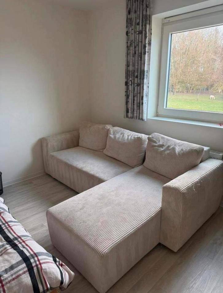 Beige Ribstof Uitklapzetel TE KOOP, Huis en Inrichting, Zetels | Complete zithoeken, Gebruikt, Stof, Ophalen