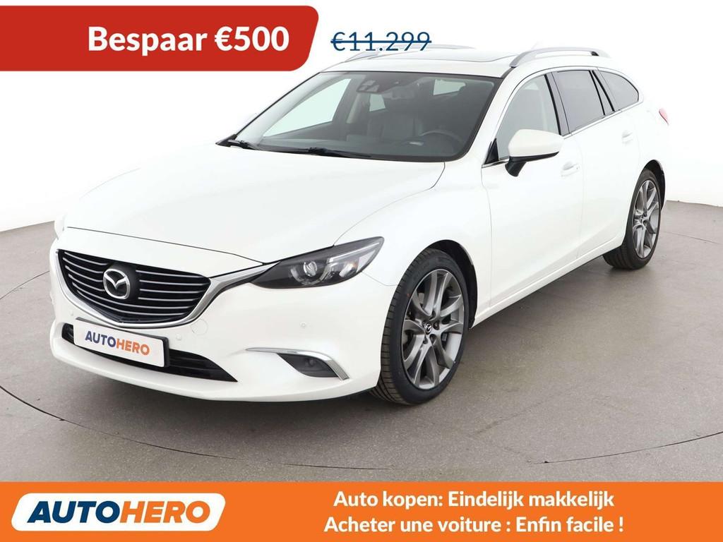 Mazda 6 2.2 Turbodiesel Exceed (bj 2015, automaat), Auto's, Mazda, Gebruikt, Wit, Leder, 5 deurs