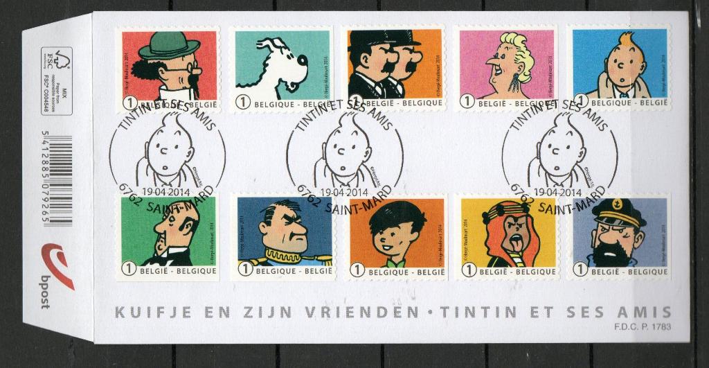 Année 2014 : FDC 2014-07 - 4406-4415 du carnet 146 - Tintin, Timbres & Monnaies, Timbres | Europe | Belgique, Enlèvement