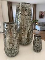 3 vazen glas mozaiek, L 44 cm M 27 cm S 16 cm, Ophalen, Zo goed als nieuw, Glas