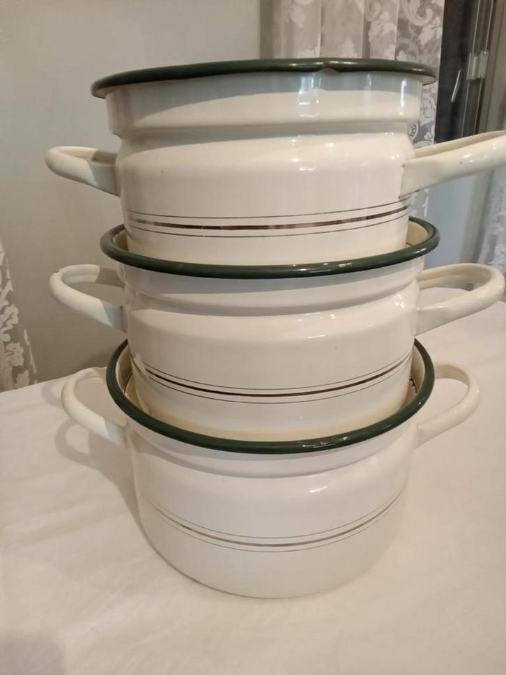 3 Emaille kookpotten/ pannen., Antiek en Kunst, Antiek | Email, Ophalen of Verzenden