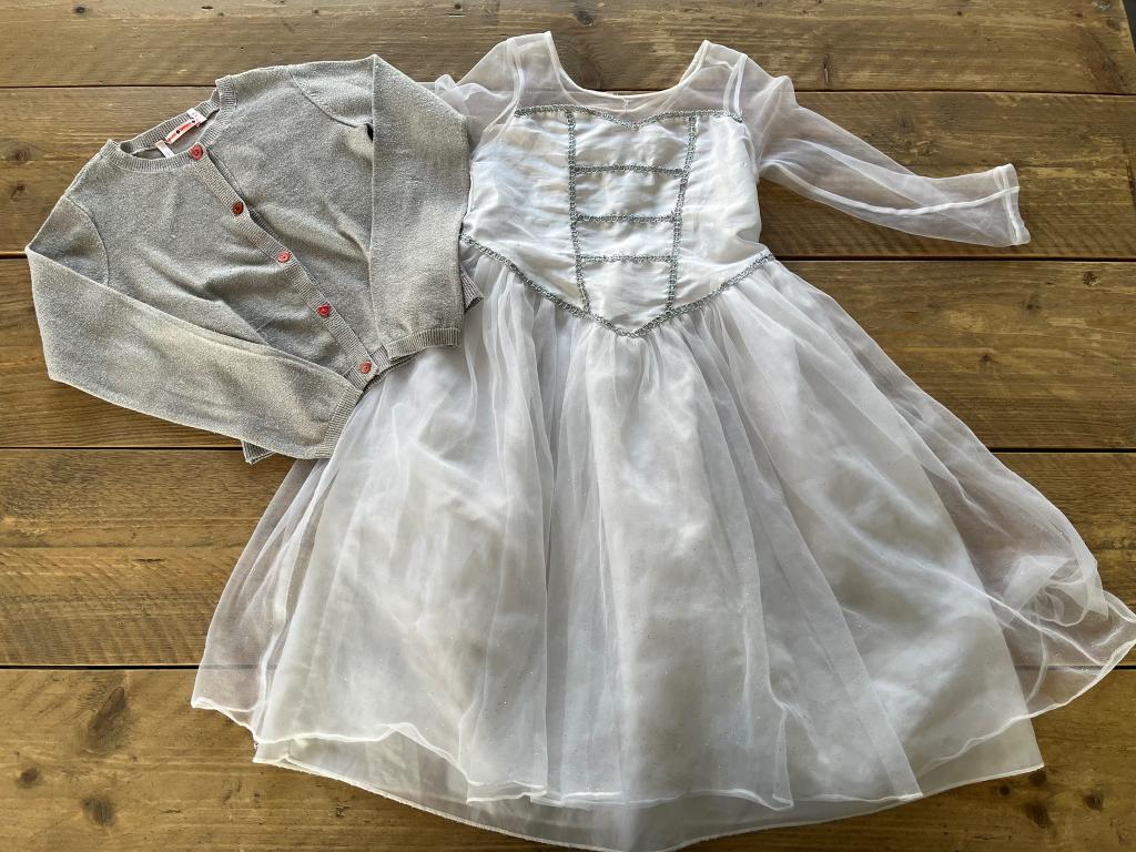 H&M et No-No, robe blanche + gilet à paillettes 116 122 128, Enfants & Bébés, Robe ou Jupe, Enlèvement ou Envoi, H&M, Utilisé