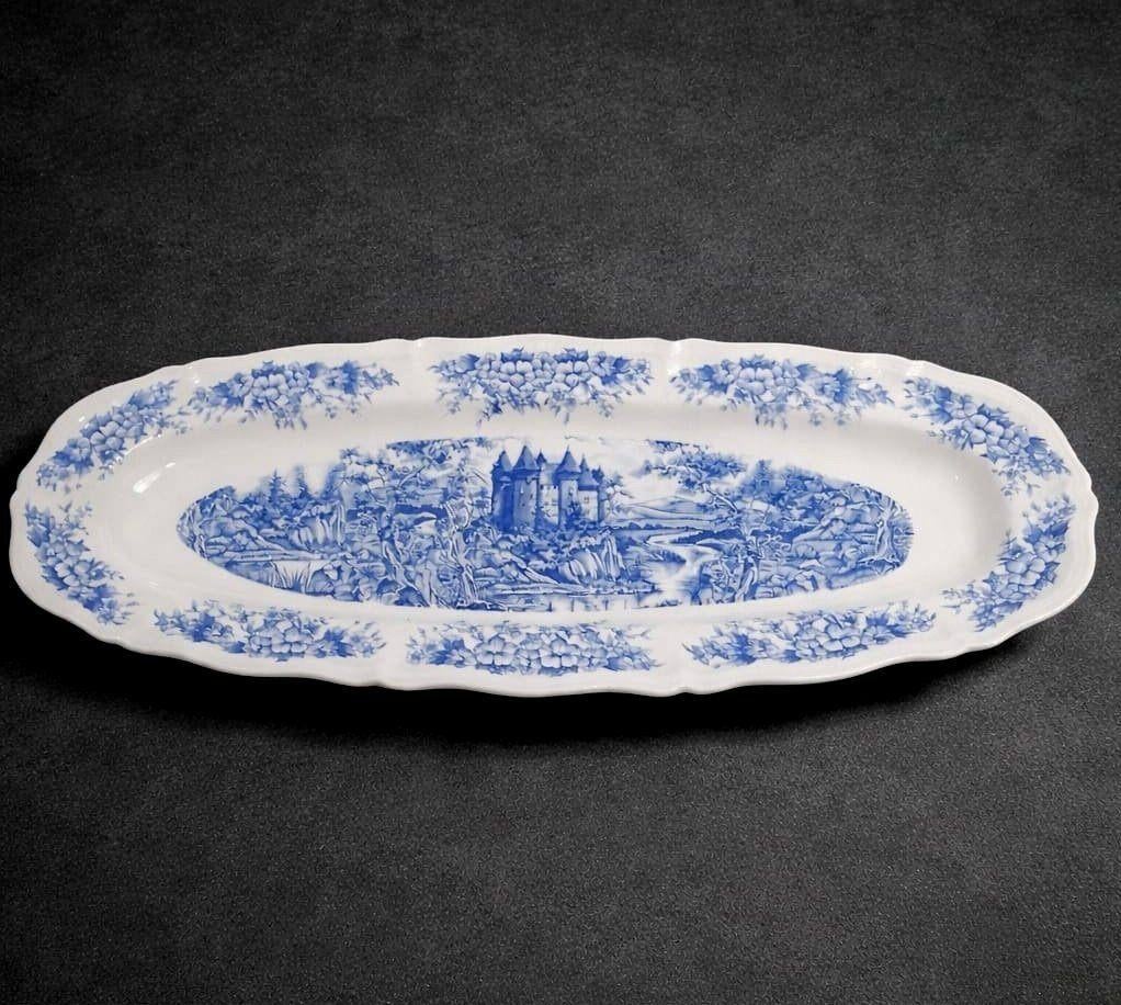 Sarreguemines Castle blauwe grote ovale schaal, Antiek en Kunst, Ophalen of Verzenden