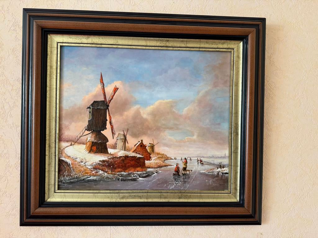 Winterlandschap met molens, Ophalen of Verzenden