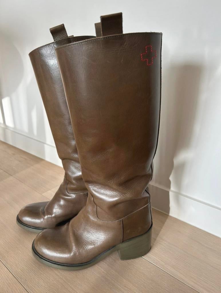 Laarzen - A.F.Vandevorst - Khaki - maat 39, Hoge laarzen, Ophalen of Verzenden, Gedragen, Groen