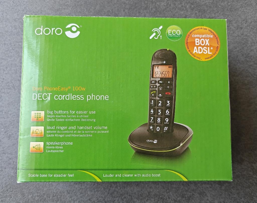 Nieuw: Draadloze telefoon Doro PhoneEasy 100w Zwart, Telecommunicatie, Vaste telefoons | Handsets en Draadloos, Ophalen of Verzenden