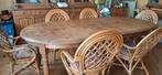 Table en pin avec 4 allonges plus 6 chaises, 100 à 150 cm, Enlèvement, Utilisé, Ovale