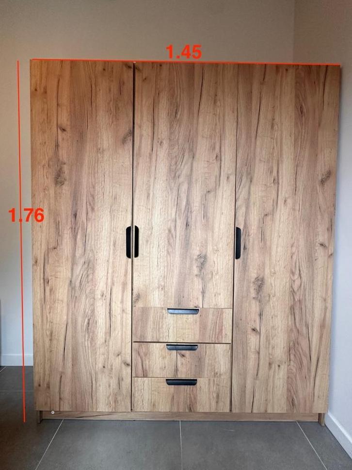 Moderne kledingkast houtlook met lades – 145 x 176 cm, Huis en Inrichting, Kasten | Kleerkasten, Zo goed als nieuw, Met lade(s)
