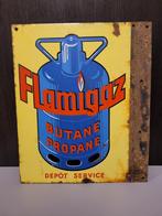 Dubbelzijdige geëmailleerde reclameplaat van Flamigaz, Ophalen of Verzenden, Gebruikt, Reclamebord