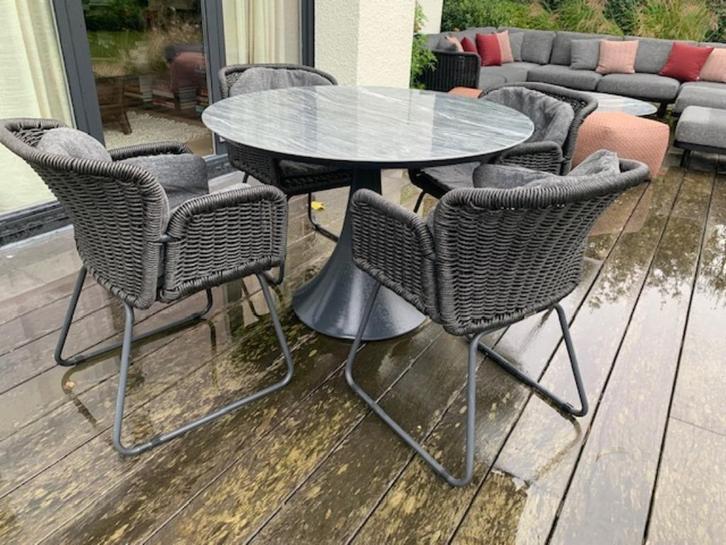 tuinset - 4 personen - ronde tafel, Tuin en Terras, Tuintafels, Zo goed als nieuw, Rond, Ophalen