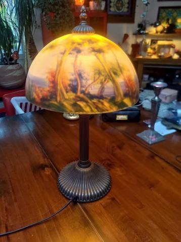 Lampe vintage américaine abat-jour en verre peint à l'envers, Enlèvement ou Envoi