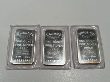 3 zilveren 1oz baartjes Valcambi, Enlèvement ou Envoi, Argent, Série, Argent
