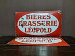 Duo Emaille borden voor 1927 Bières Leopold Brussel, Verzamelen, Merken en Reclamevoorwerpen, Ophalen of Verzenden, Gebruikt, Reclamebord