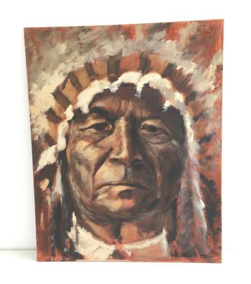 Groot schilderij - Opperhoofd, indiaan - 80 x 100 cm beschikbaar voor biedingen