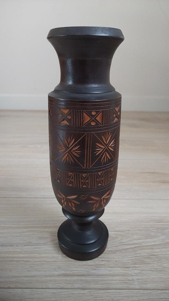 Handgesneden houten vaas, Huis en Inrichting, Woonaccessoires | Vazen, Zo goed als nieuw, Ophalen