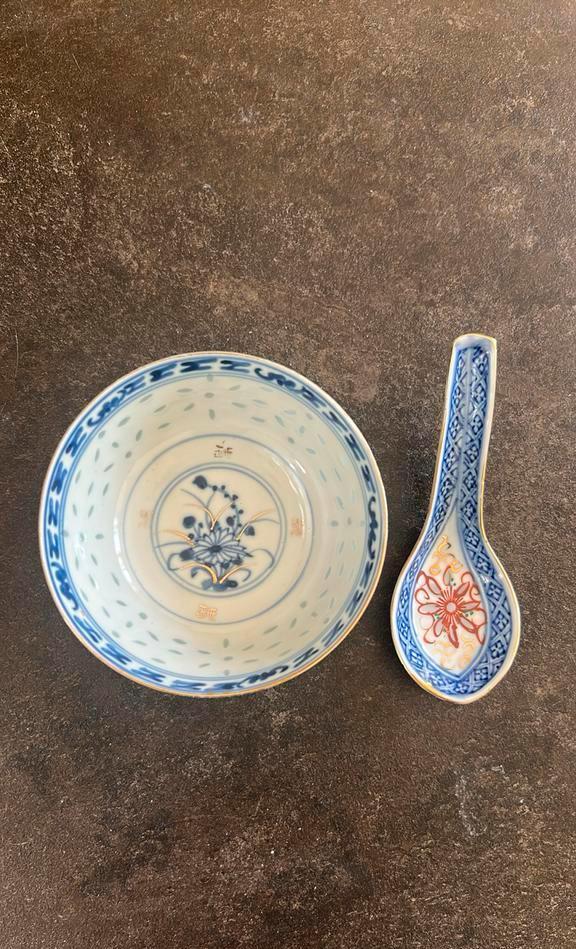 Chinese porseleinen soepkom met lepel, Antiek en Kunst, Antiek | Porselein, Ophalen