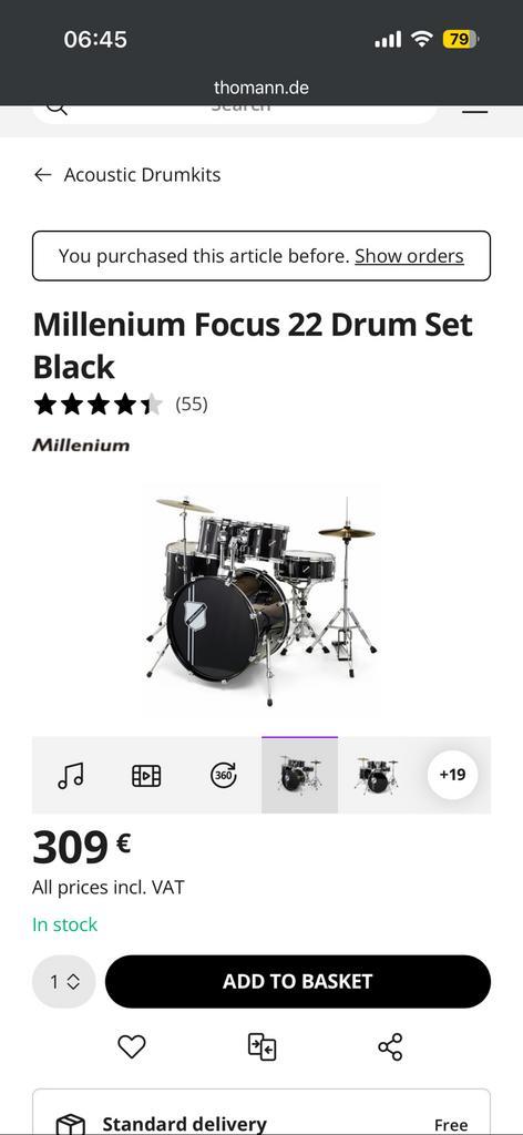 Kit de batterie acoustique, Musique & Instruments, Batteries & Percussions, Comme neuf, Enlèvement