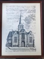 Kerk van Lebbeke pentekening van Jean De Mulder, Antiek en Kunst, Kunst | Tekeningen en Fotografie, Ophalen of Verzenden