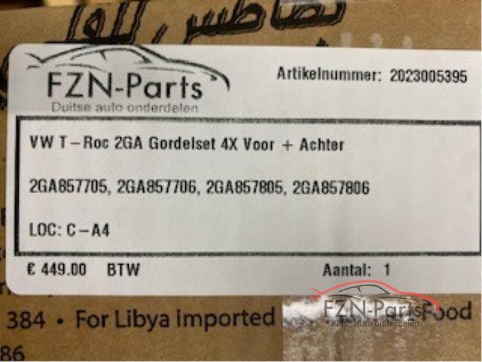 Veiligheidsgordel set voor + achter Volkswagen T-Roc (238834, Auto-onderdelen, Interieur en Bekleding, Gebruikt, Ophalen