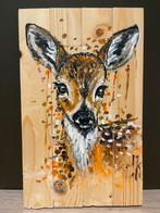 Schilderij hertje op hout Mk Art, Antiek en Kunst, Ophalen of Verzenden