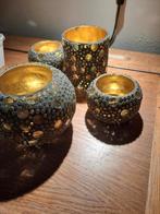 4 thee lichthouders in grijs en goud, Huis en Inrichting, Woonaccessoires | Kandelaars en Kaarsen, Ophalen of Verzenden, Zo goed als nieuw